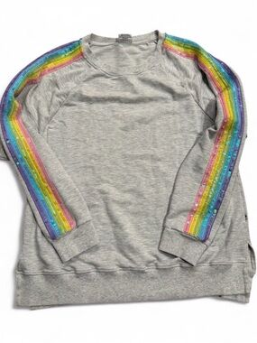 Bums & Roses sold out  Gray Crewneck Sweater with Rainbow Stripe Detail